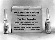 Vials of polio vaccine made at the Connaught
Medical Research Laboratories in Toronto, 1959. Sanofi Vaccines Canada Archives.
