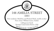 144 Amelia Street, 1883, Heritage Property plaque, 2022.