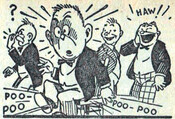Cartoon showing the whoopee cushion at work, 1951. Johnson Smith & Co.