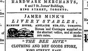 A newspaper ad for James Mink’s Mansion House Inn and Livery Stable, 1850. The Watchman.