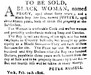 Advertisement offering Peggy Pompadore and her son Jupiter for sale, 1806. Upper Canada Gazette.