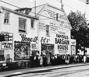 Honest Ed's Famous Bargain House, circa 1950. Graphic Artists Photographers.