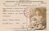Chinese registration card issued to Ruth Ma, June 30, 1924. Toronto Public Library.