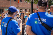 Emerging historian Benson Cheung leading the Creating Toronto tour, August 28, 2022. Image by Ashley Duffus.