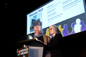 Christopher Borgal and Marianne McKenna accepting for Massey Hall, Crafts & Trades Award, Heritage Toronto Awards, October 17, 2022. Image by Herman Custodio.


