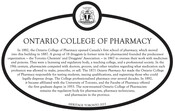 Ontario College of Pharmacy Commemorative plaque, 2023.