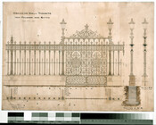 Architectural drawing of the Osgoode Hall fence,
gates, and lights by William Storm, architect.  [ca. 1856]-1866.