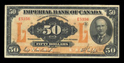 Imperial Bank of Canada $50 bill, 1923. National Currency Collection - Bank of Canada Museum.