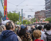 Tour participants on the "Changing Chinatown" tour, Spadina Ave., June 8, 2023. Image by Johnny Wu.