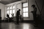A Theatre Passe Muraille rehearsal at Trinity Square, 11 Trinity Square, circa 1969-1972. Image courtesy of  Theatre Passe Muraille Archives.