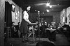 Poet Gwendolyn MacEwen onstage, The Bohemian Embassy, 7 St. Nicholas St., 1962. Image courtesy of York University Archives.
