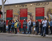 Tour participants, Dragon's Gate Mural on Spadina Avenue, June 8, 2023. Image by Johnny Wu.
