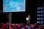 Anne Michaels, Toronto Poet Laureate, reads when of her poem on stage at the Heritage Toronto Awards, October 2018. Image by Herman Custodio.