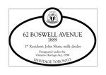 62 Boswell Avenue Heritage Property Plaque, 2008