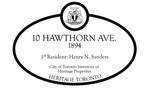 10 Hawthorn Ave. Heritage Property Plaque, 2011