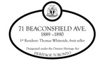 71 Beaconsfield Avenue Heritage Property Plaque, 2012