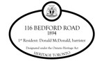 116 Bedford Road 1894 Heritage Property Plaque, 2013