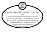 Canadian Pacific Railway Building 1913 Heritage Property Plaque, 2015