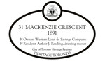 31 Mackenzie Crescent Heritage Property Plaque, 2016