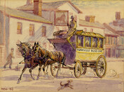 H. Burt William's omnibus at the Red Lion Inn, painted by Owen Staples, 1914. Courtesy of the Toronto Public Library.