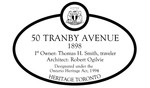 50 Tranby Avenue, Heritage Property plaque, 2018.