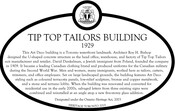 Tip Top Tailors Building, Heritage Property Plaque, 2019.