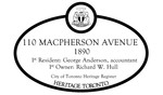 110 Macpherson Avenue Heritage Property plaque, 2018.