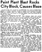 "Paint Plant Blast Rocks City Block, Causes Blaze", article from the Globe and Mail, July 7, 1947. Source: Toronto Public Library