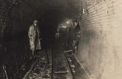 Workers inside a waterworks tunnel, Toronto, circa 1890.