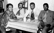 Howard Matthews, Archie Alleyne, Dave Mann, and John Henry Jackson, owners of the Underground Railroad restaurant, 1970.