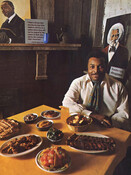 Dave Mann, Toronto Argonauts player turned restauranteur, with dishes from the Underground Railroad, 1970.