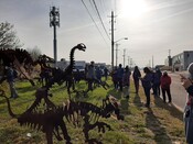 Industrial installation featuring dinosaurs on Scarborough Centre tour, November 21, 2021. Image by Serena Ypelaar.