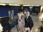 Rita Ngarambe Laurence (Queen of Emancipation Month) and Dr. Julius Garvey (son of Black nationalist Marcus Garvey) view
the UNIA plaque, Toronto City Hall, August 17, 2019.