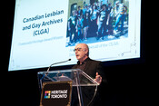 Dennis Findlay of the Canadian Lesbian and Gay Archives, Heritage Toronto Awards, October 23, 2017. Image by Alex Willms.