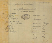 Signatures and doodems (clan identification markings) on the Treaty 13, 1805. Library and Archives Canada.