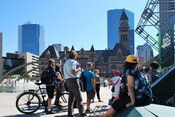 Tour participants, Nathan Phillips Square, July 2, 2016. Image by Marcus Mitanis.