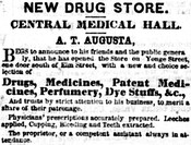 Advertisement for Dr. Alexander Augusta's Central Medical Hall, Toronto, 1854. The Globe.