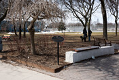Jimmie Simpson Park with plaque, 872 Queen Street East, March 20, 2022. Image by Herman Custodio.